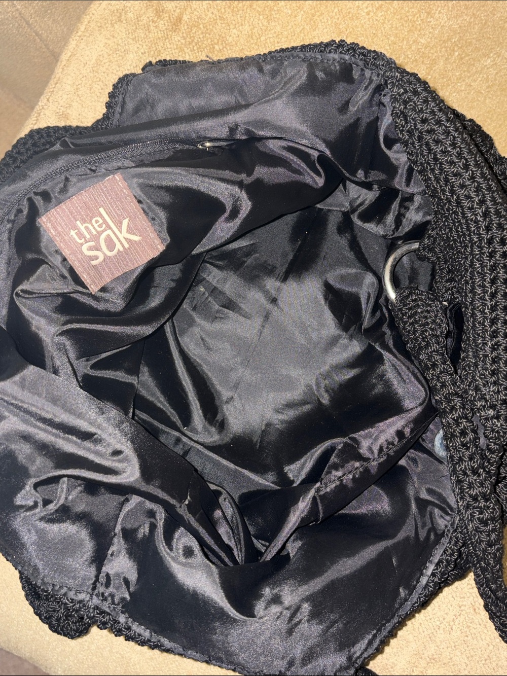 The Sak Black Crochet Shoulder Bucket Bag with silver Ring Accents - Picture 9 of 13
